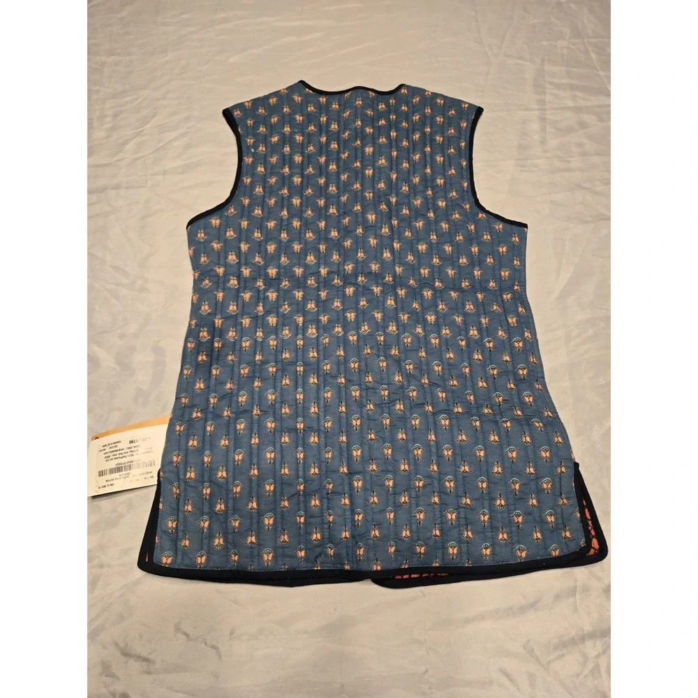 Ratan Jaipur Handmade Reversible Quilted Vest Cotton 11Y Blue Coral India Pocket